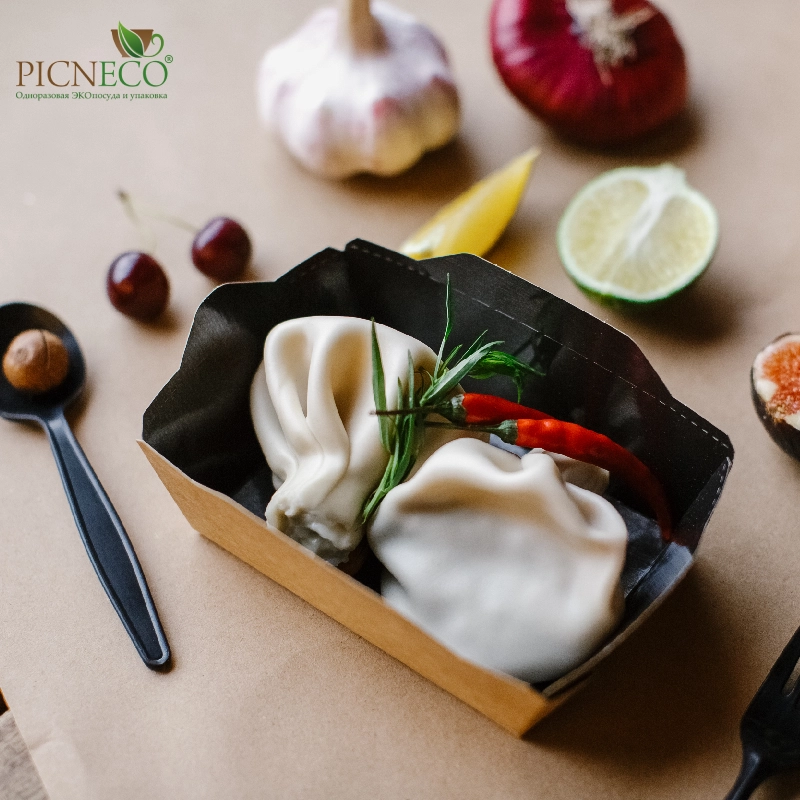 товар Контейнер бумажный с крышкой, 400мл, 140*100*45 мм, черный BK140C